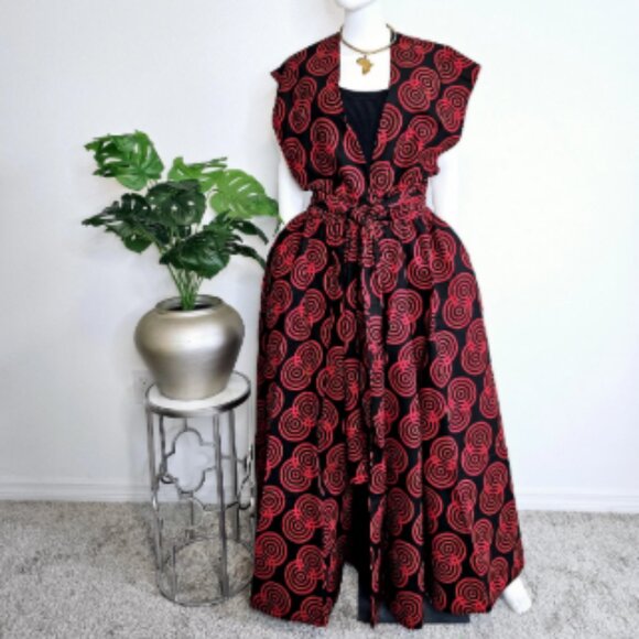 African Ankara Print Maxi Skirt Dress: Convertible Cotton Sundress with Pockets - Picture 1 of 5